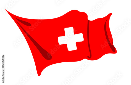 Swiss flag waving on a white background