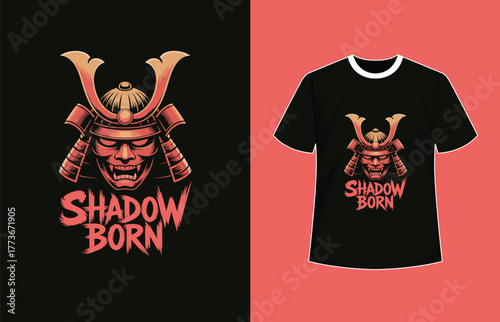 Vector of shadow born samurai mask logo design for tshirt print, vector illustration