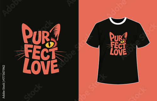 Vector of purfect love cat tshirt design with cat head and eye vector illustration