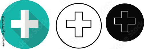 Medical cross icon set vector plus sign symbol in different styles