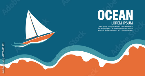 An energetic illustration captures a sailboat gliding through colorful waves in the ocean, embodying themes of freedom and adventure, perfect for nautical-themed projects.