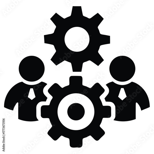 icon of gears with human silhouettes  teamwork mec