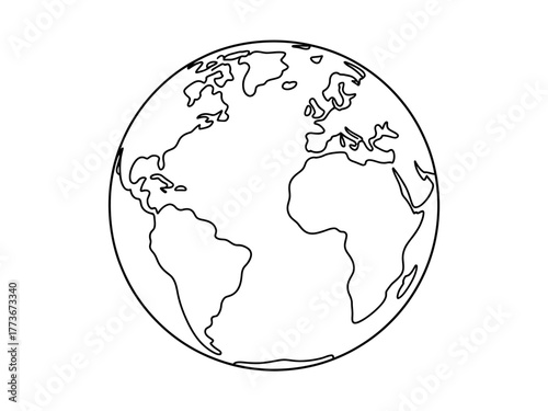 This simple outline of the Earth showcases continents and oceans in a classic design. It represents global unity, exploration, and the beauty of our planet.