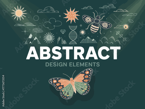 A collection of abstract design elements featuring nature-inspired motifs and shapes, ideal for creative endeavors focusing on whimsical and artistic themes.