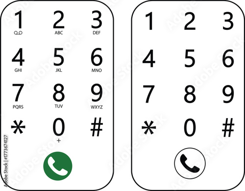Dial number icons set, phone keypad collection, telephone button group, numeric pad symbol vector illustration, black and line style communication design collection, isolated on transparent background