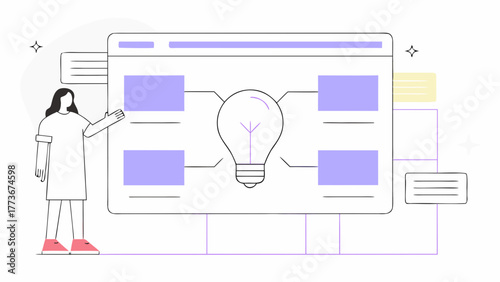 Creative brainstorming session illustrating idea generation and project planning with a person and flowchart