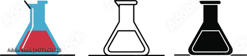 Three flasks different styles on a white background science