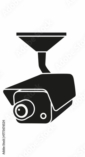 Black silhouette of a CCTV security camera icon, a symbol of surveillance and protection. Isolated vector illustration for safety systems. (33)