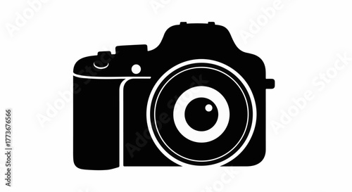 Vector illustration of a modern digital camera icon. Simple black silhouette for photography business or application design. (36)