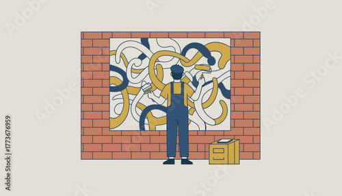 An artist creating a mural on a city wall fully focused on the artwork with a mobile phone set aside symbolizing the beauty of creativity without distraction.