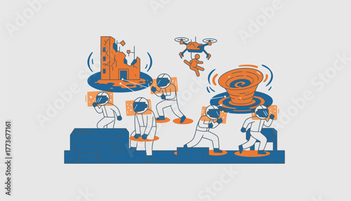 A futuristic training facility where trainees practice emergency rescue operations in a highstakes virtual environment with realistic simulations of disasters and rescue scenarios.