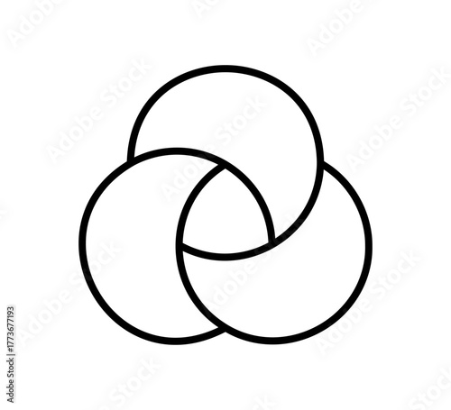 Circle Venn diagram with three parts. Infographic chart line icon. Three balance circle diagram. Overlap design element. Business process chart. Vector illustration isolated on white background.