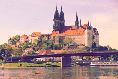 Meissen Castle in Germany. Retro filter photo color style.