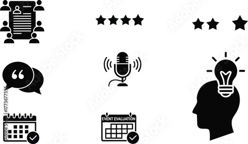 Set of business evaluation icons simple glyph design elements for presentations and user interface isolated on white background