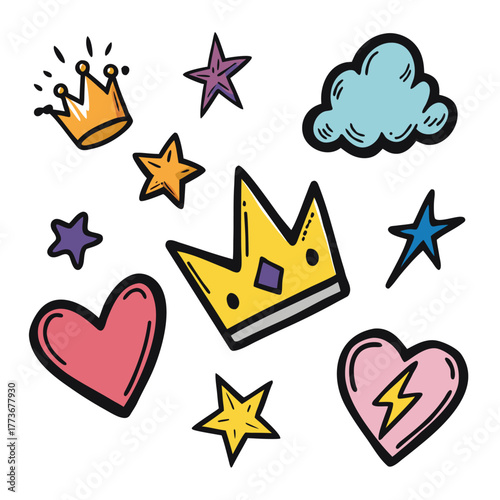 Set of trendy hand-drawn doodles in a rough chalk style vector