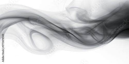 Abstract black smoke swirl flowing on white background, cloud isolated on transparent background, smog, dust, design element, png overlay