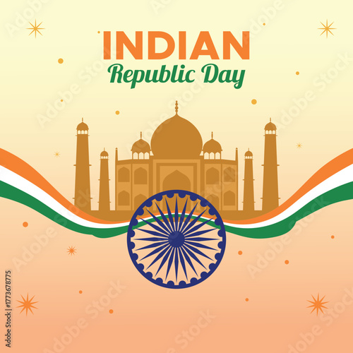 Happy indian republic day celebration with taj mahal illustration