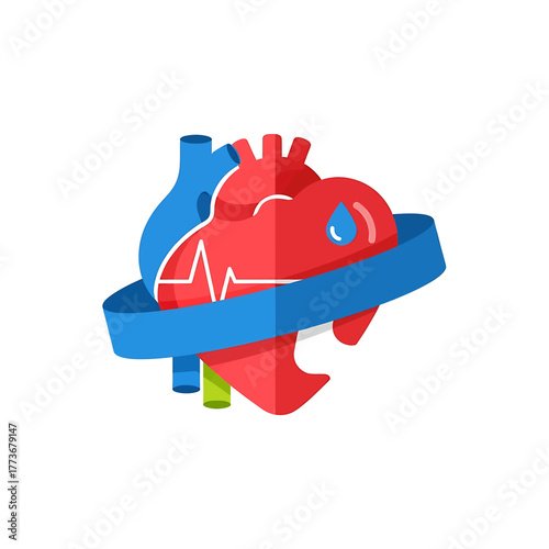 Cardiology and healthcare concept showing a heart with a heartbeat monitor line under stress or pressure