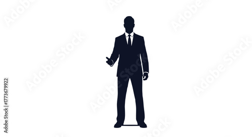 Silhouette of a businessman in a suit full length illustration isolated on white background for professional or corporate use