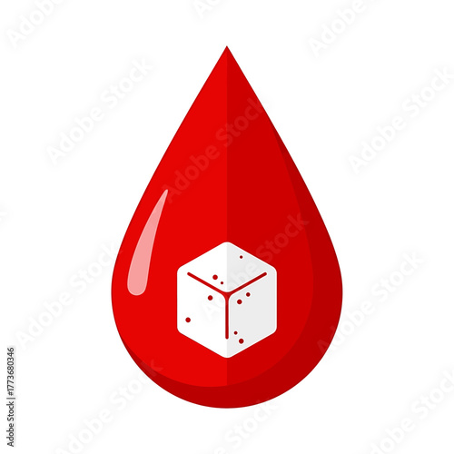 Blood Sugar A graphic illustration depicting a blood drop with a sugar cube, symbolizing diabetes and health