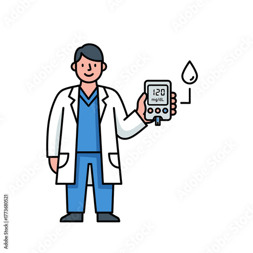 Doctor Checking Blood Sugar Levels with a Meter, Diabetes Health Illustration