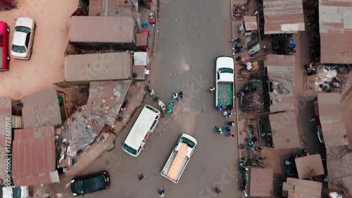 Top down view of busy market in Malawi