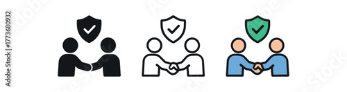partners building trust icon on white background Black silhouette flat icon outline icon and colored icon style three minimal vector icon style