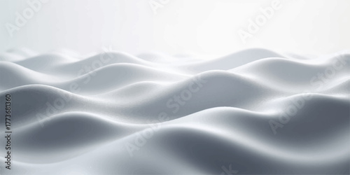 Wavy white satin and silk fabric texture with a smooth, flowing wave pattern for a luxury soft textile design backdrop