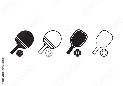 Pickleball Racket, Pickleball paddle with ball flat vector outline icon for sports 
apps