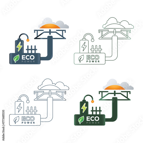 Eco Power Factory with Solar Panels and Cloud Energy