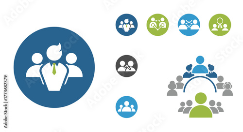 Set of business team icons simple flat glyphs for organization charts isolated on white background