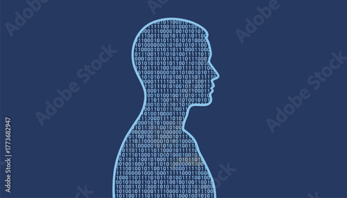 A persons silhouette filled with binary code symbolizing the digital information that constitutes their online presence.