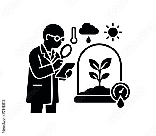 microclimate researcher flat black solid vector illustration isolated on white background