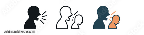 verbal abuse shouting icon on white background Black silhouette flat icon outline icon and colored icon style three minimal vector icon style