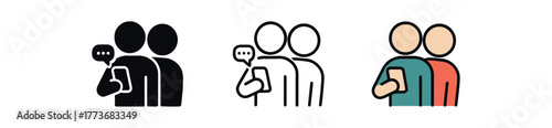 partner checking messages secretly icon on white background Black silhouette flat icon outline icon and colored icon style three minimal vector icon style