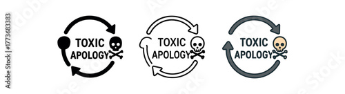 toxic apology cycle icon on white background Black silhouette flat icon outline icon and colored icon style three minimal vector icon style