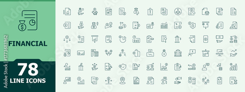 Financial line icon set. Minimal icons collection. Banking icon. Contains related to exchange, bank, payment, currency, wealth and more.