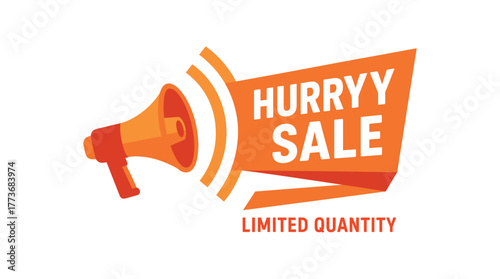 Hurry sale limited quantity banner with megaphone. Urgent promotion announcement, flash offer. Flat vector illustration.
