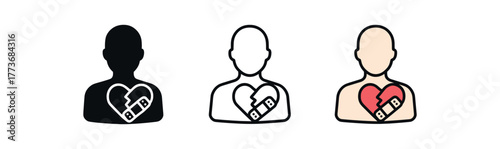 healing after breakup icon on white background Black silhouette flat icon outline icon and colored icon style three minimal vector icon style