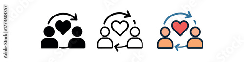 second chance relationship icon on white background Black silhouette flat icon outline icon and colored icon style three minimal vector icon style
