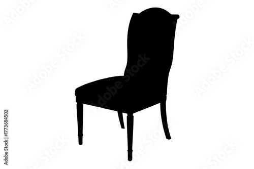 "Vintage Chair Silhouette with High Backrest on White Background"