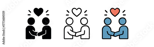 relationship mutual respect icon on white background Black silhouette flat icon outline icon and colored icon style three minimal vector icon style