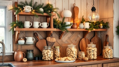 Festive Christmas cookies in rustic kitchen display