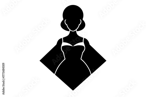 Elegant woman in a formal gown with a stylized silhouette and a diamond shape outline representing fashion and glamour silhouette