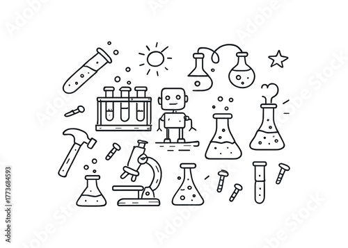 handdrawn cute doodle style scrap material lab vector line illustration