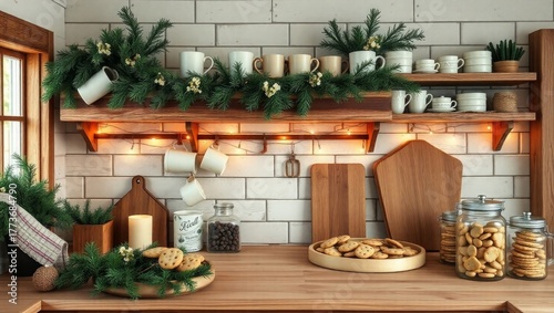 Festive cookies and warm lighting in cozy kitchen
