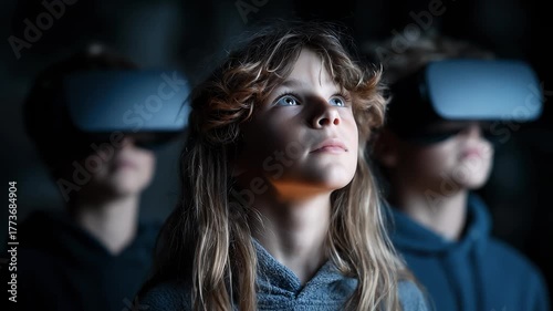 Teenagers Experience Immersive VR Virtual Reality Technology