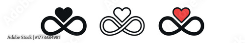 everlasting love symbol icon on white background Black silhouette flat icon outline icon and colored icon style three minimal vector icon style