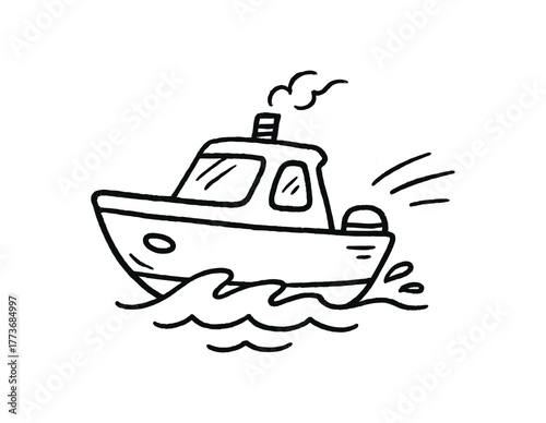 handdrawn cute doodle style swift launch boat vector line illustration