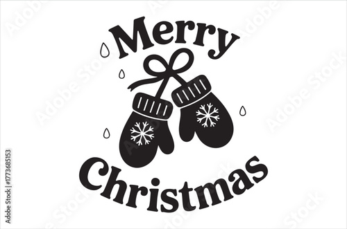Festive black and white design with mittens and christmas greetings